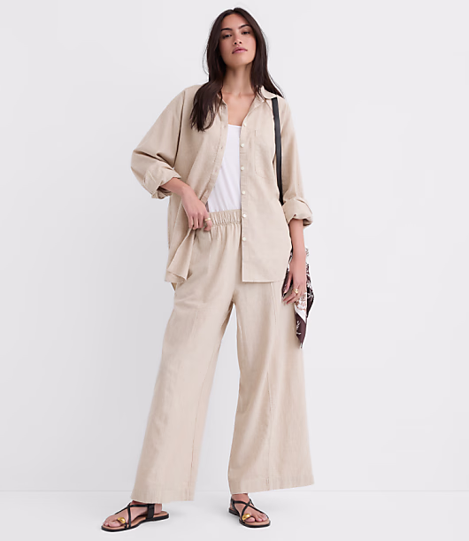 Breezy Wide Leg Crop Pants in Crosshatch Linen Cotton