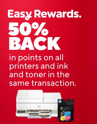 easy DEAL DAYS
$38.99 Hammermill Copy Plus paper, 10-ream case
50% back in points on all printers and ink and toner in the same transaction
50% back in points on all Logitech products
$279 Apple iPad 11