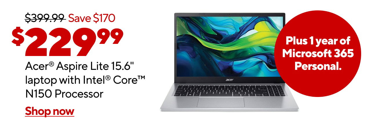 (AD: $229.99) Acer 15 Intel Celeron Laptop w/ 1 Year of M365 Personal Included, $99.99 Value (Reg:$399.99, Save $170)