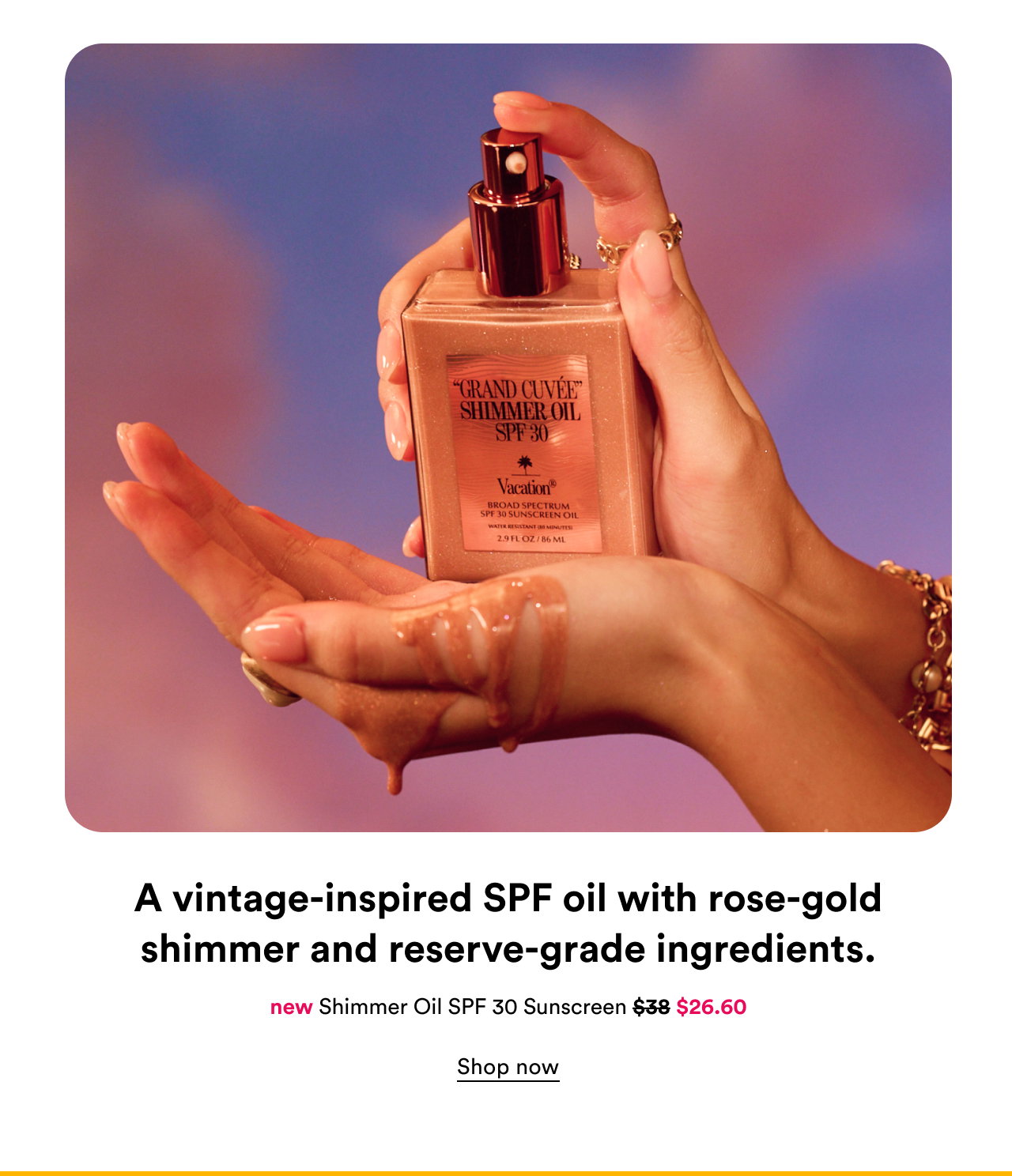 A vintage-inspired SPF oil with rose-gold shimmer and reserve-grade ingredients | Shop now