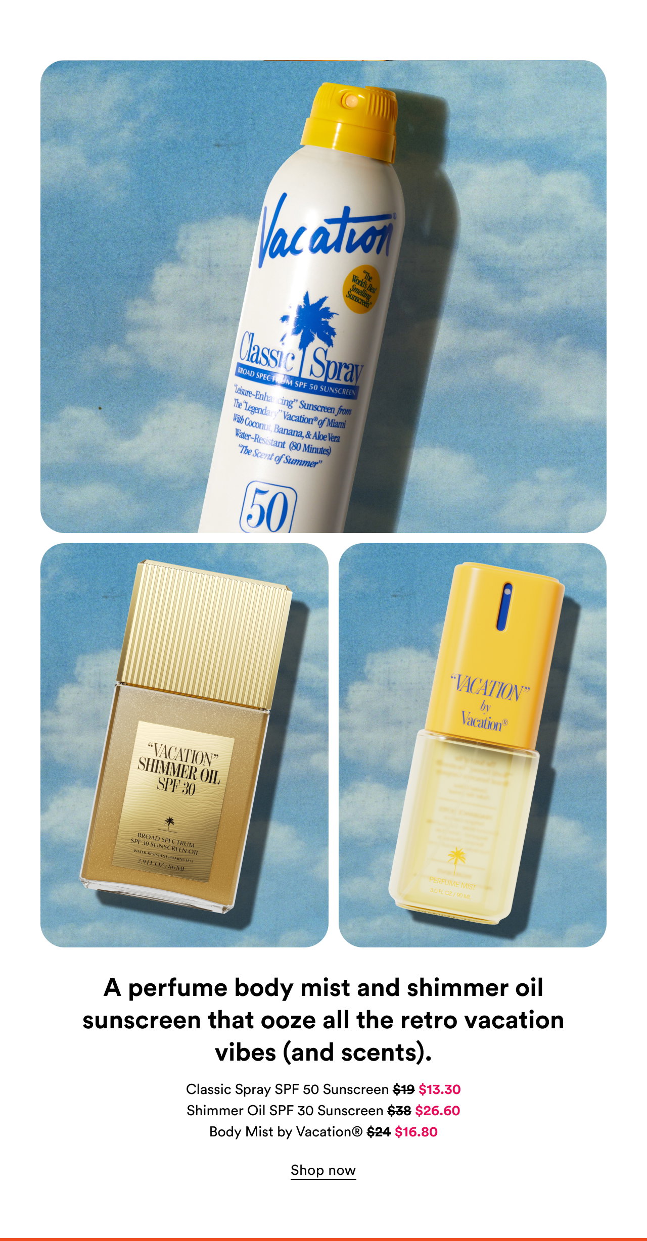A perfume body mist and shimmer oil sunscreen that ooze all the retro vacation vibes (and scents) | Shop now