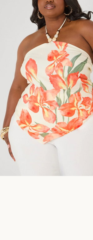 Beaded Floral Print Halter Top