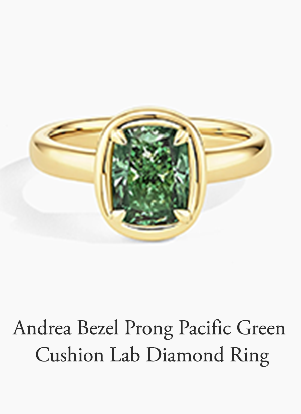 Andrea Bezel Prong Pacific Green Cushion Lab Diamond Ring