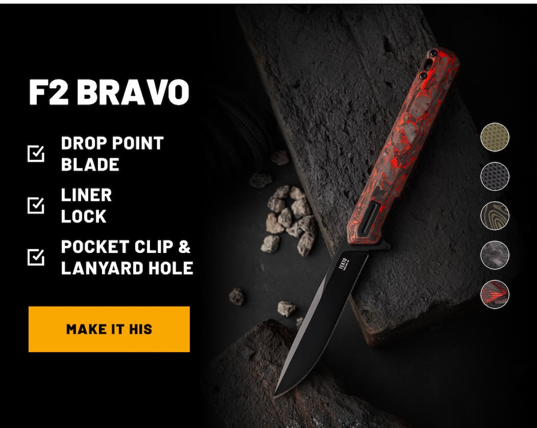 Tekto F2 Bravo folding knife with drop point blade and slim handle design