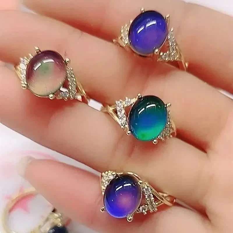 Image of Boho Style Color Changing Mood Stone Cuff Rings
