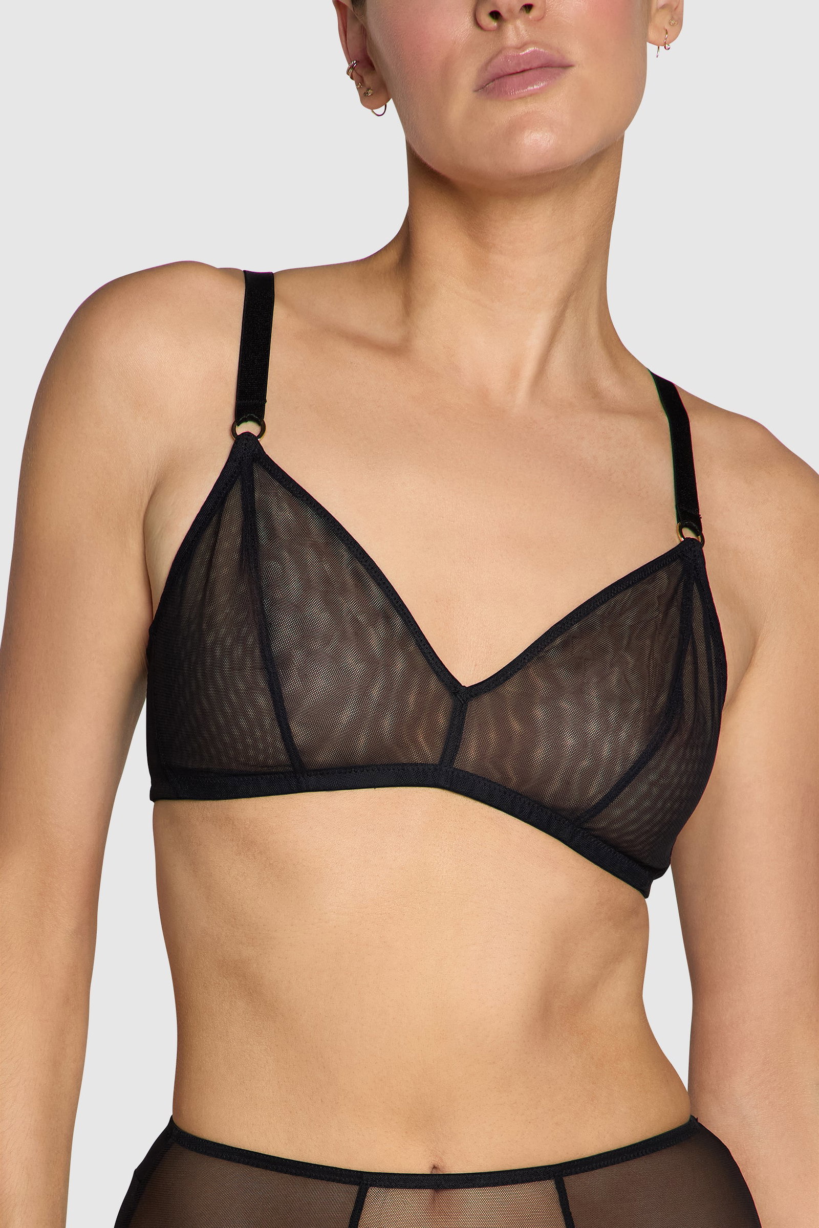 Image of The Anna Sheer Mesh V-Neck Bralette Black