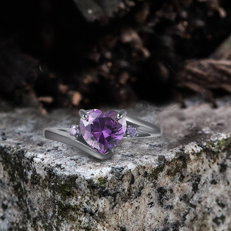 Image of Heart-shaped Purple Zircon Brass Engagement Ring