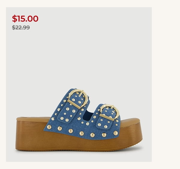 Shop Studded Metallic Double Banded Open Toe Wedge Sandals