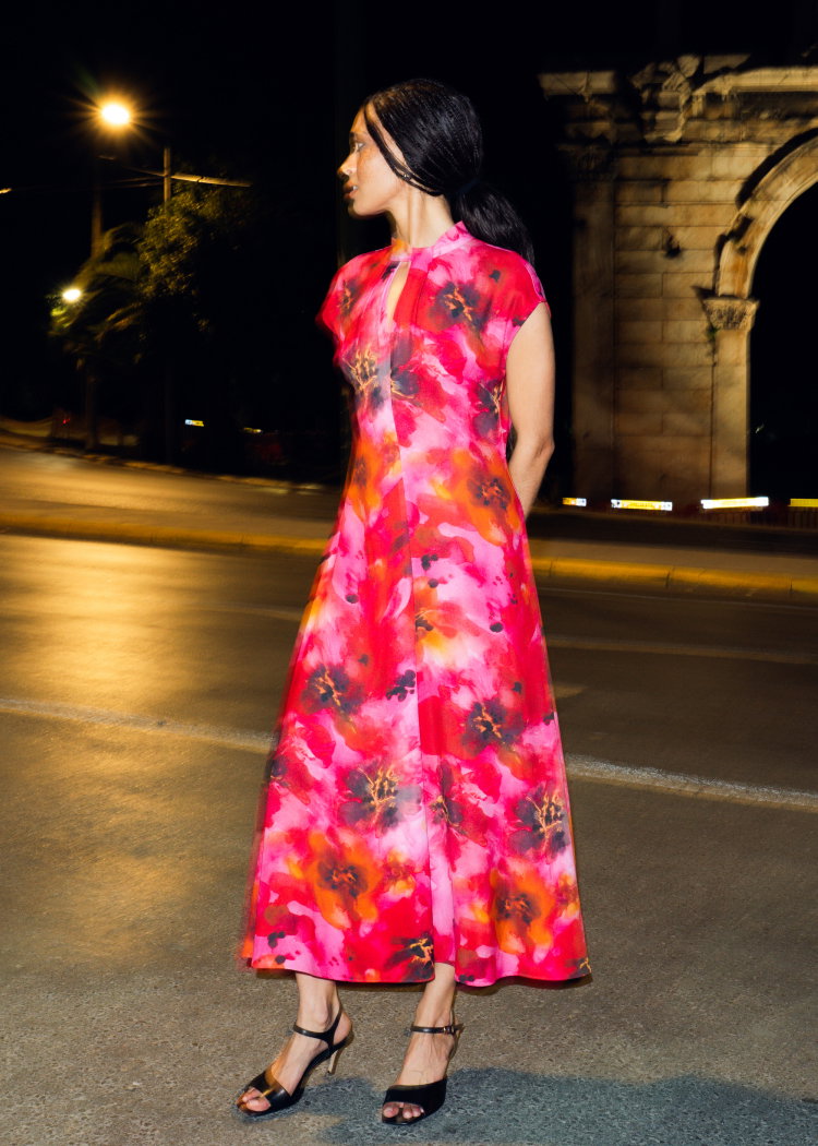 Pink Painterly Floral Midi Dress