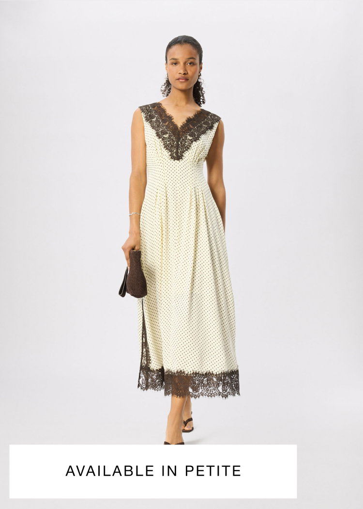 Yellow Lace V Neck Spot Midi Dress