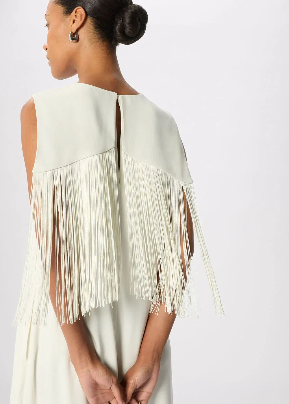 Ivory Fringe Back Midi Dress