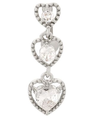 CZ Triple Heart Silver-Tone Titanium Dangle Belly Ring - 14 Gauge
