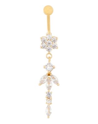 CZ Goldtone Flower Dangle Belly Ring - 14 Gauge