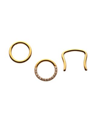 Multi-Pack ASTM F-136 Gold-Tone Titanium Septum Rings with Retainer 3 Pack - 16 Gauge