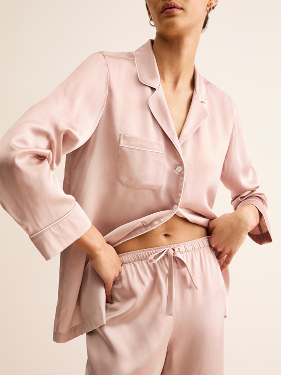 Women's Silk Pyjamas in Champagne Pink