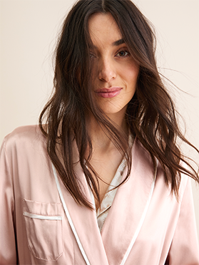Women's Silk Dressing Gown in Champagne Pink
