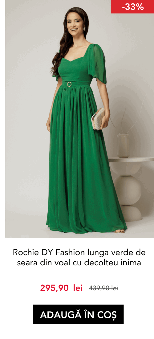 Rochie DY Fashion lunga verde de seara din voal cu decolteu inima