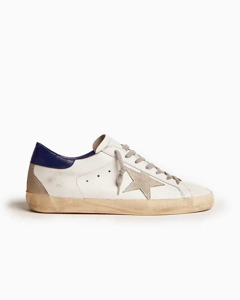 Men‘s White Nappa Leather Sneakers with Suede Star and Blue Heel Tab