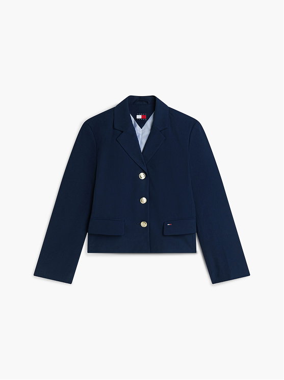 Gold Tone Button Regular Fit Cropped Blazer
