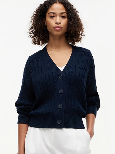 Cable Knit Oversized V Neck Cardigan