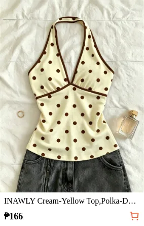 INAWLY Cream-Yellow Top Polka-Dot...