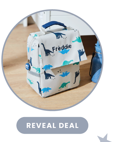Personalised Grey Dinosaur Print Lunch Bag