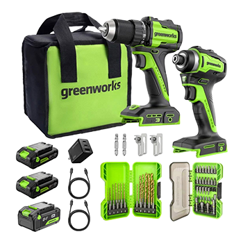 Greenworks 24V Drill & Impact Driver 2x2Ah Battery, 4Ah Battery, Charger