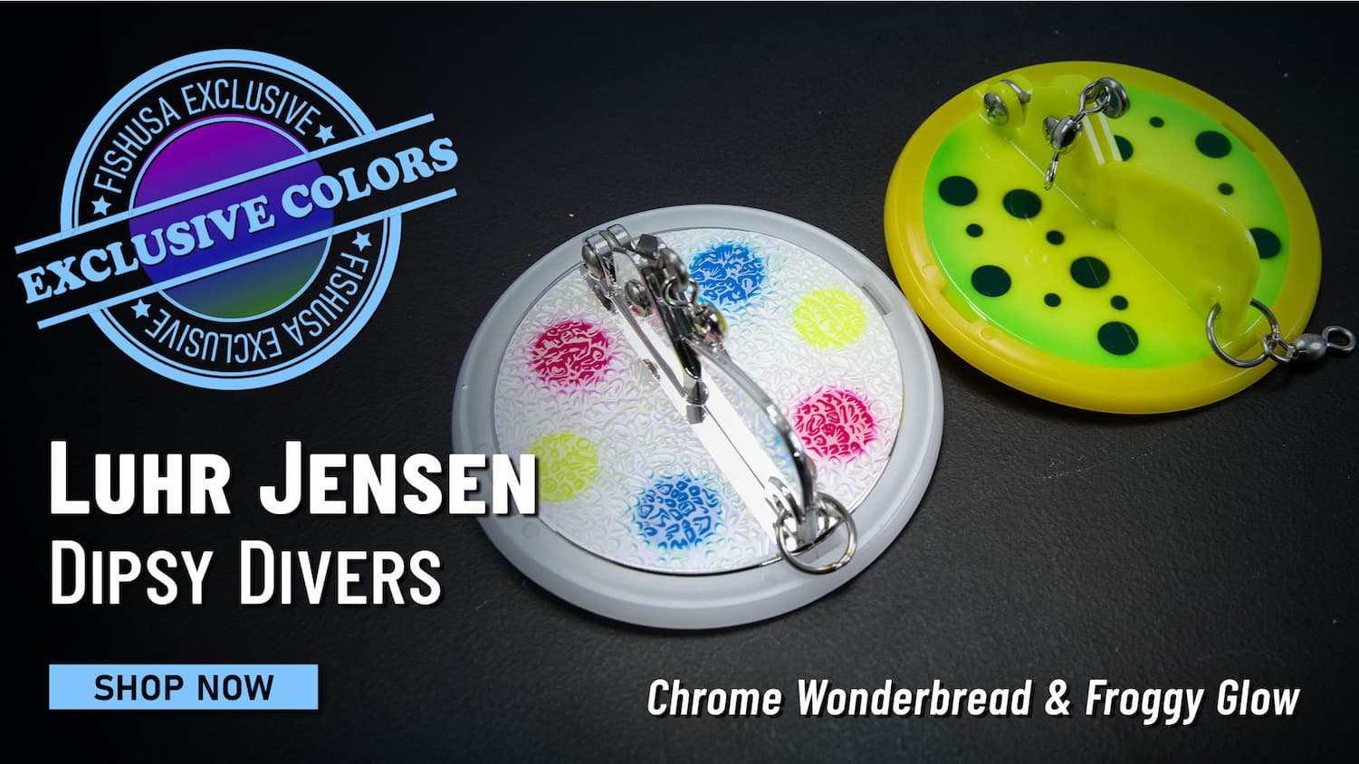 FishUSA Exclusive Colors Luhr Jensen Dipsy Divers Chrome Wonderbread & Froggy Glow Shop Now