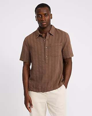 Textured Striped Heather Short Sleeve Popover Shirt