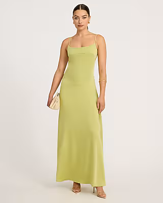 Satin Scoop Neck Sleeveless Drop Waist Seamed Maxi Dress