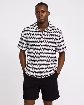 Textured Contrast Striped Cotton-Blend Short Sleeve Shirt