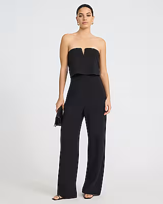 Strapless V-Bar Overlay Wide Leg Jumpsuit