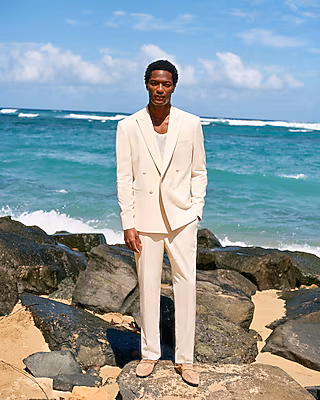 Slim Ivory Wool-Blend Suit Pant
