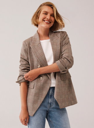 Double Breasted Ponte Check Blazer
