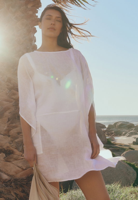 linen gauze kaftan in white
