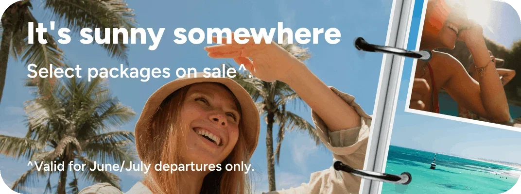 Person looking into the distance with palm trees in background