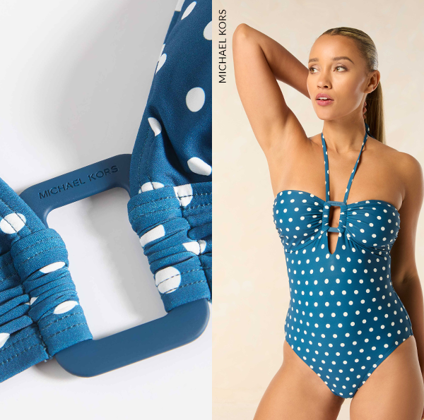 Michael Kors Halter Bandeau One Piece Swimsuit - Classic Dot