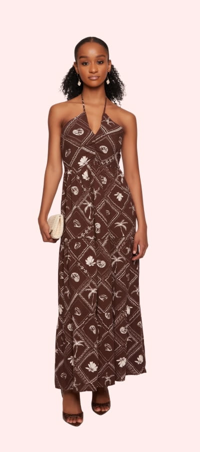 Shop Printed Pattern Halter Neck Tiered Maxi Dress
