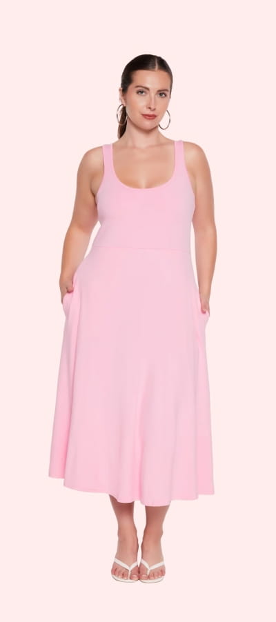 Shop Plus Size Sleeveless Scoop Neck Midi Dress with Side Pockets