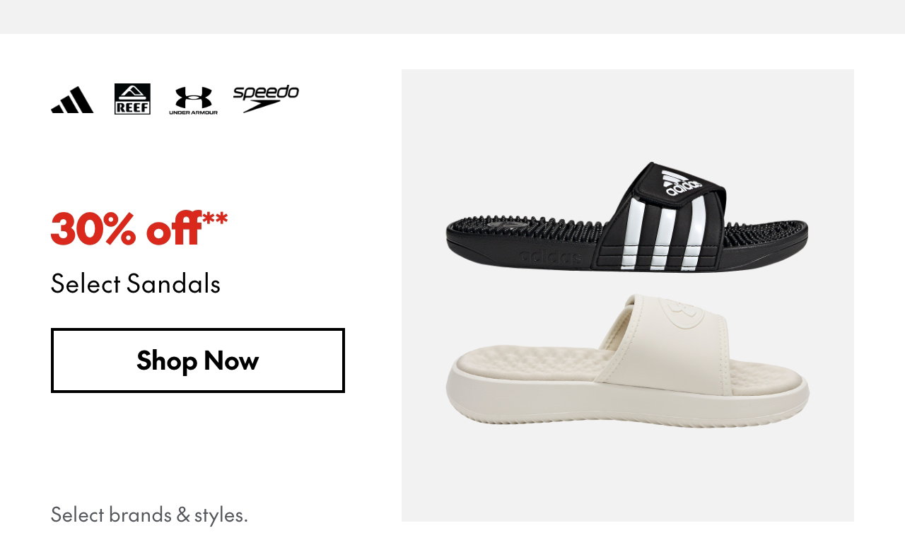 Select Sandals. 30% off. Our ticket price. Select styles.