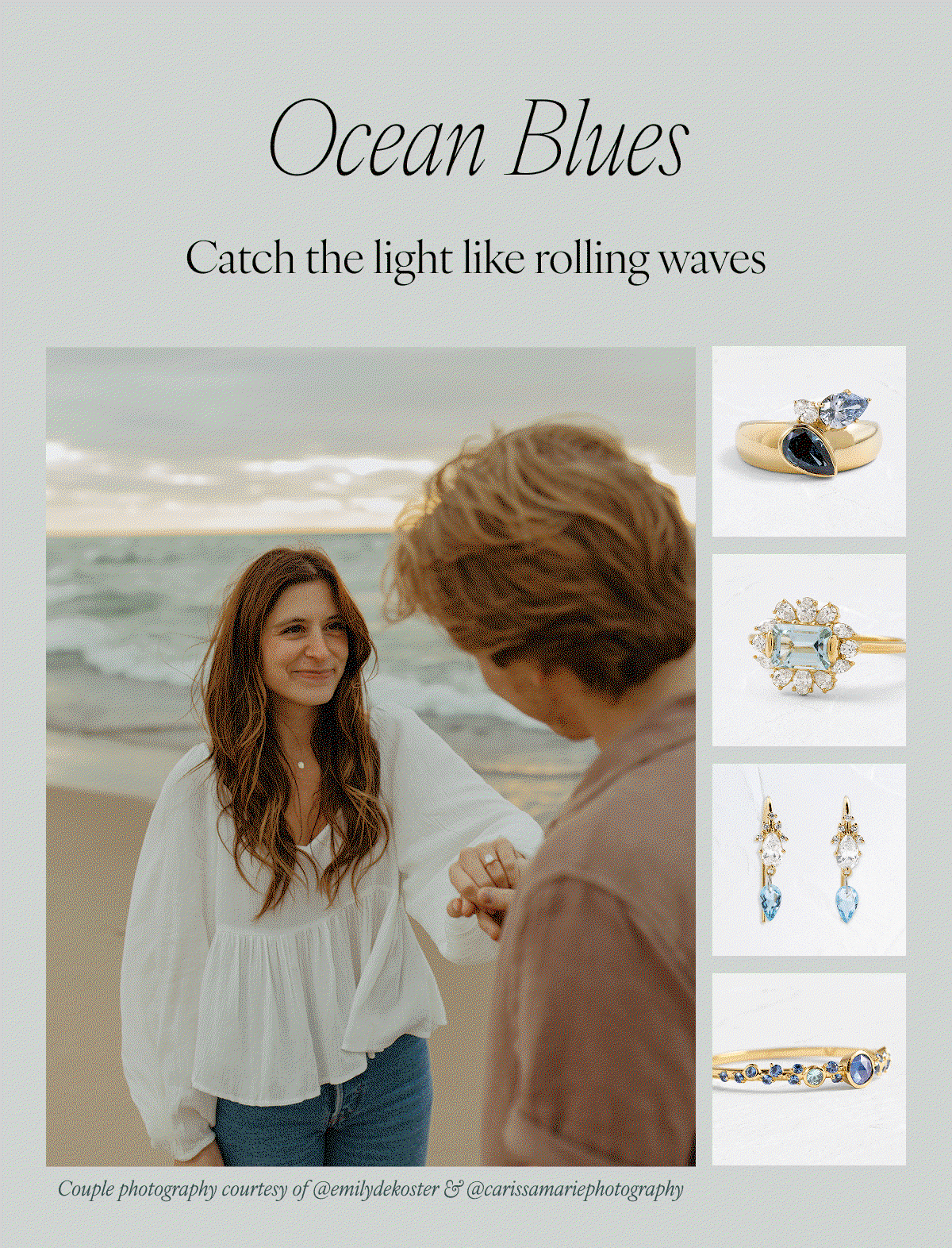 Ocean Blues: Catch the light like rolling waves. Couple photography courtesy of @emilydekoster & @carissamariephotography