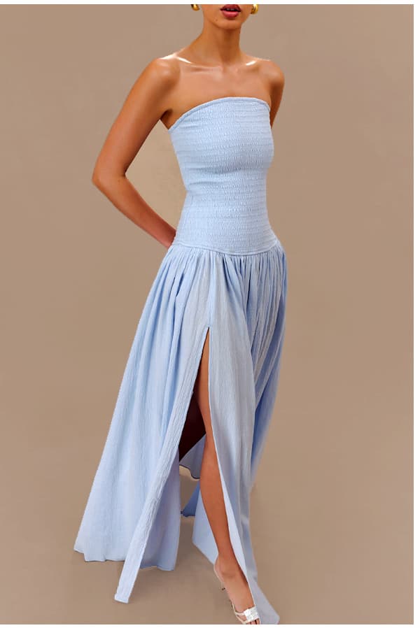 Maureen Cotton Shirring Maxi Dress - Powder Blue