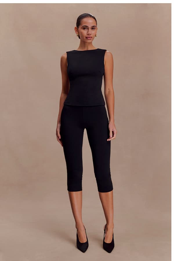 Kyra Open Back Scuba Crepe Top - Black
