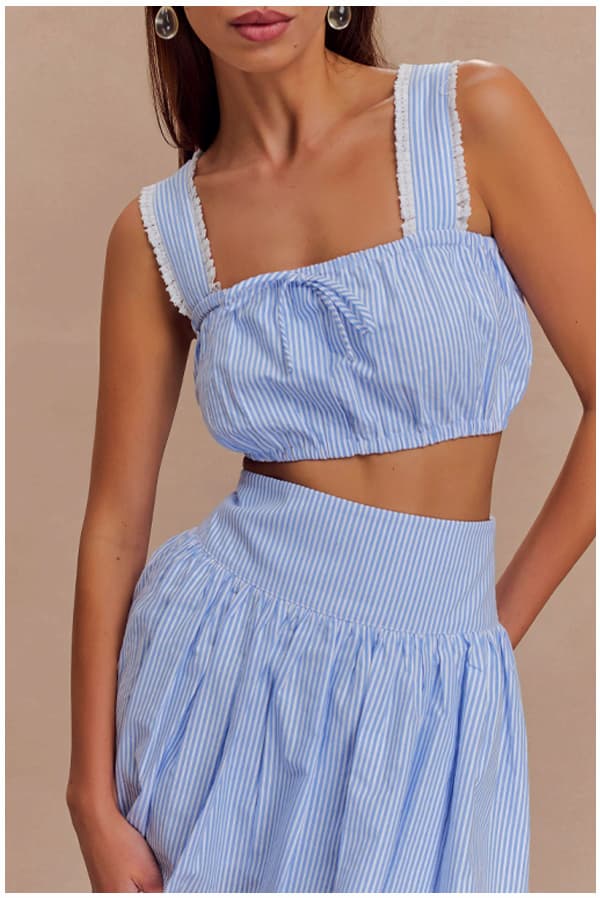 Gretel Sleeveless Crop Top - Blue Pinstripe