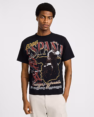 Spain Black Cotton Soccer Graphic T-Shirt