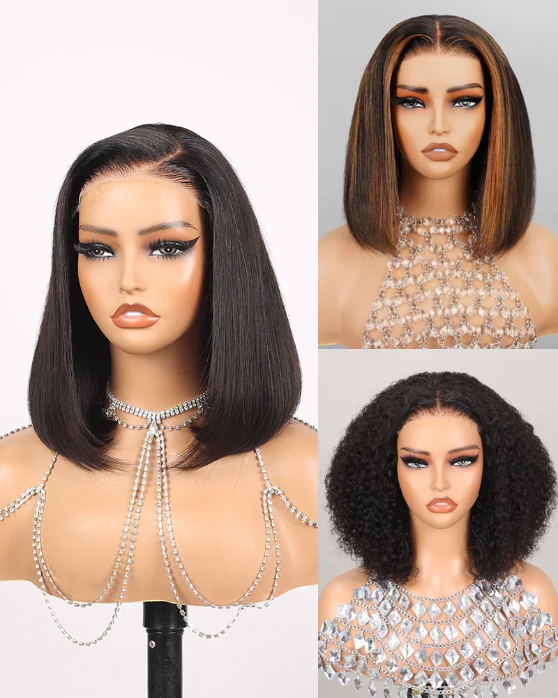 Arabella $69 Final Deal Price 6x6 Lace Glueless Auburn Highlights on Black Hair/Natural Black Straight/Jerry Curly Bob Wig