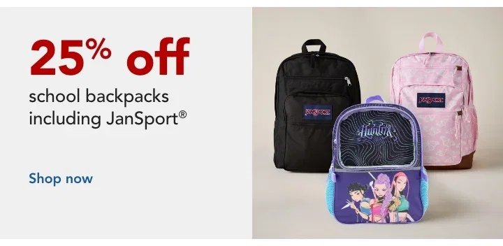 save up to 25% on backpacks, lunch and hydration