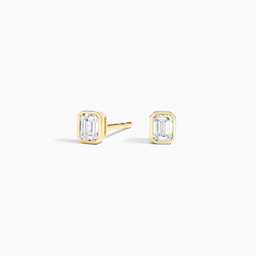 14K Yellow Gold Emerald Cut Lab Diamond Bezel Stud Earrings (1/4 ct. tw.)