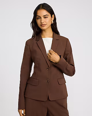 Editor Stretch Cotton Fitted Two Button Blazer