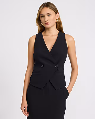 Studio Stretch Twill V-Neck Double Breasted Blazer Vest